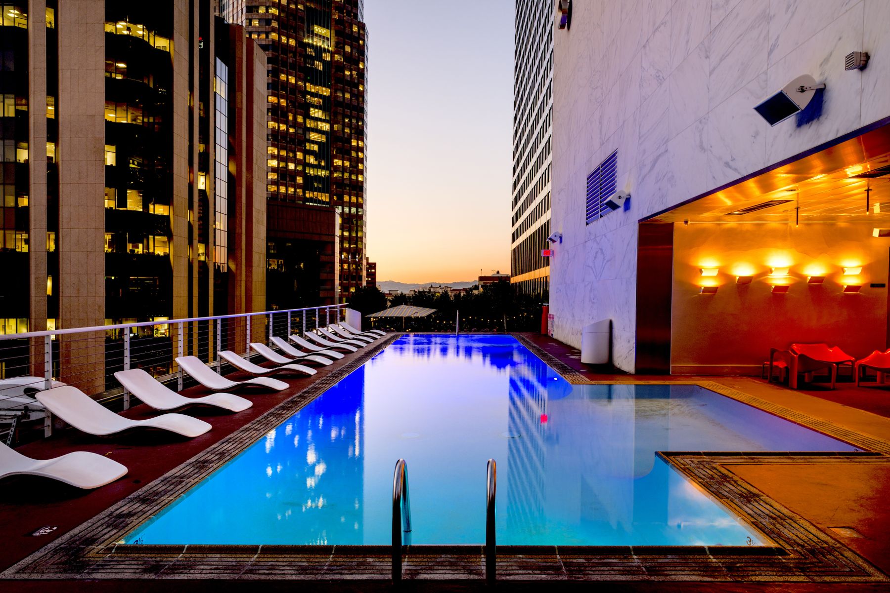 Rooftop pool at sunset